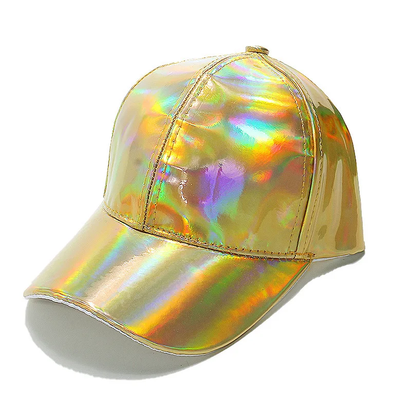 Laser Leather Reflective Baseball Cap Gradient Multicolor Unisex Adjustable PU Hat Streetwear Fashion Cool