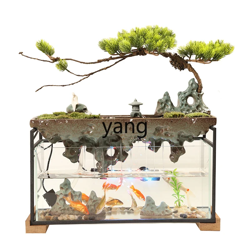 

Yhl Decoration Living Room TV Cabinet Table Top Glass Fish Tank Circulating Water Bringing Good Luck and Wealth Fountain