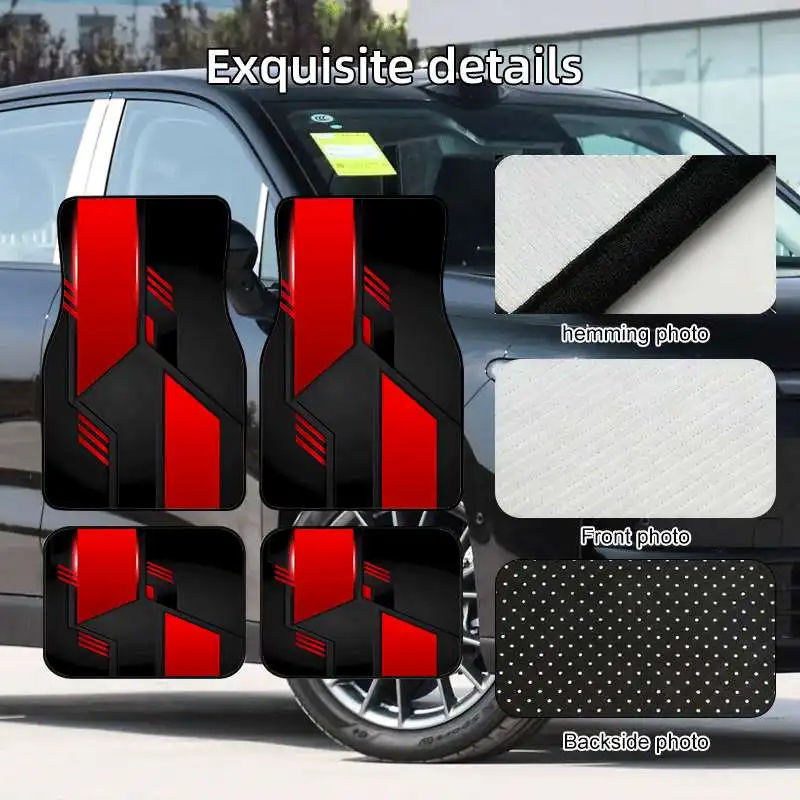 2pcs/4pcs Black And Red Cool Car Floor Mats | Durable Polyester, Ideal For Sedans, Trucks, SUVs, Perfect Gift Choice, Universal