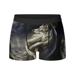 emo white wolf sitting sad Boxer Men's Panties Underpants Male  Breathable Man Boxershorts Underwear For Men