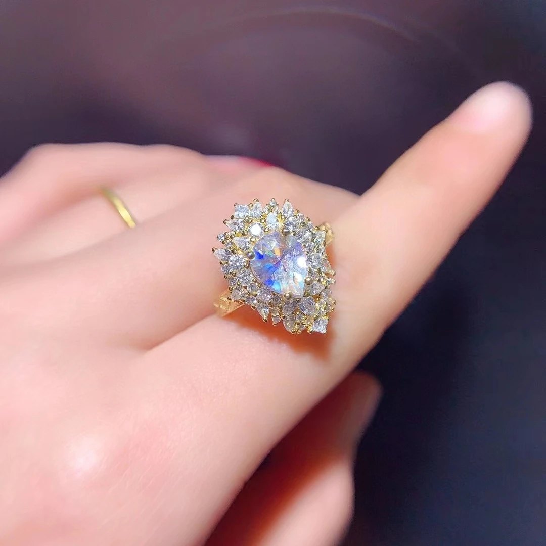 KJJEAXCMY pure High clarity Natural Moonstone S925 silver exquisitely Ring Full of luster Simple,Bestseller Birthday present