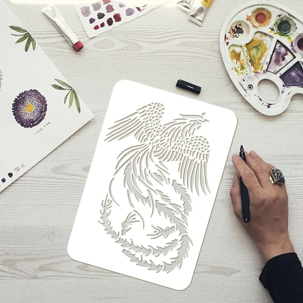 Phoenix Stencil for Painting 11.7x8.3 inch, Mythology Flying Phoenix Stencil Template DIY Reusable Drawing Stencils Large