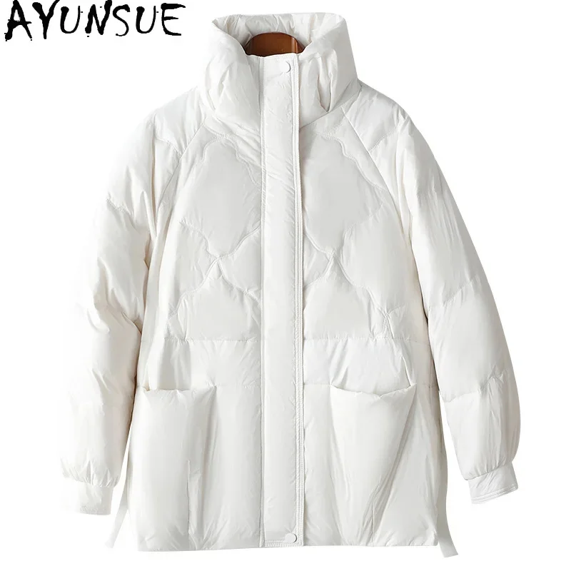 New AYUNSUE 90% White Duck Down Jackets for Women 2024 Autumn Winter Korean Style Coats Standing Collar Parkas Abrigo Mujer