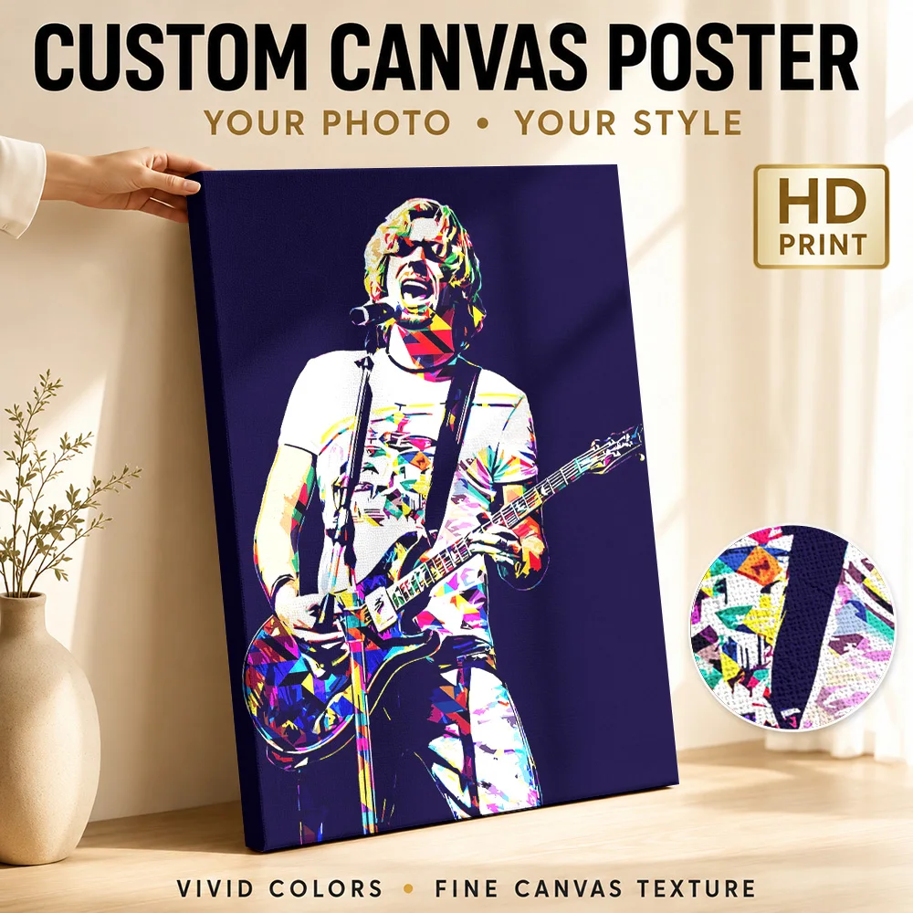 Chad Kroeger Playing Electric Guitar Canvas Poster Personalized Photo Geometric Color Blocks Wall Art For Music Rehearsal Space