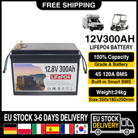 12V LiFePO4 Battery 300AH Built-in BMS Lithium Iron Phosphate Cell 6000 Cycles For RV Campers Golf Cart Solar TAX FREE + Charger