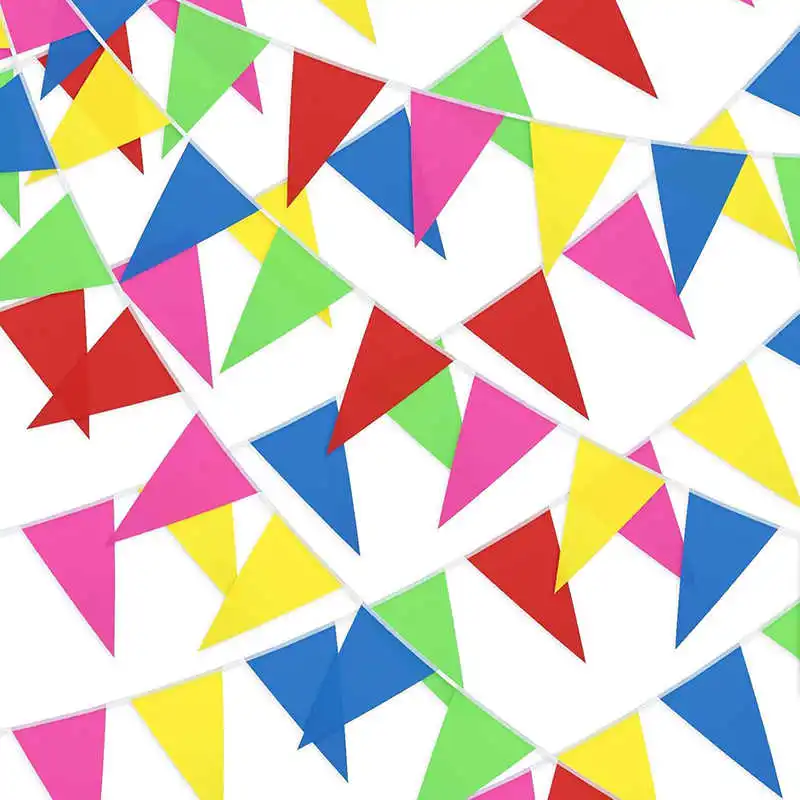 100PCS Triangle Colorful Pennant Bunting Banners 14x18cm Polyester with Hang String for Home Party Decoration