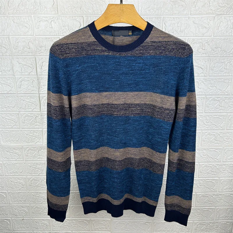 

Осенний шерстяной повседневный длинный вязаный свитер небольшого размера, удобный дышащий круглый свитер в полоску Ne...