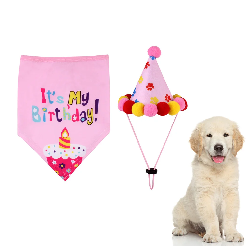 

1 set Pink Pet Collar Decor Bib One Size Bib Collar Decor Adjustable Pet Party Dog Hat Hat Dog Necklace Supplies