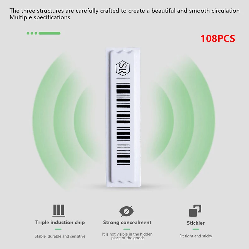 ป้ายติดเสื้อผ้ากันขโมยแบบ acoutomagnetic สติกเกอร์รักษาความปลอดภัย108ชิ้นสติกเกอร์พลาสติกที่ไวต่อความร้อน