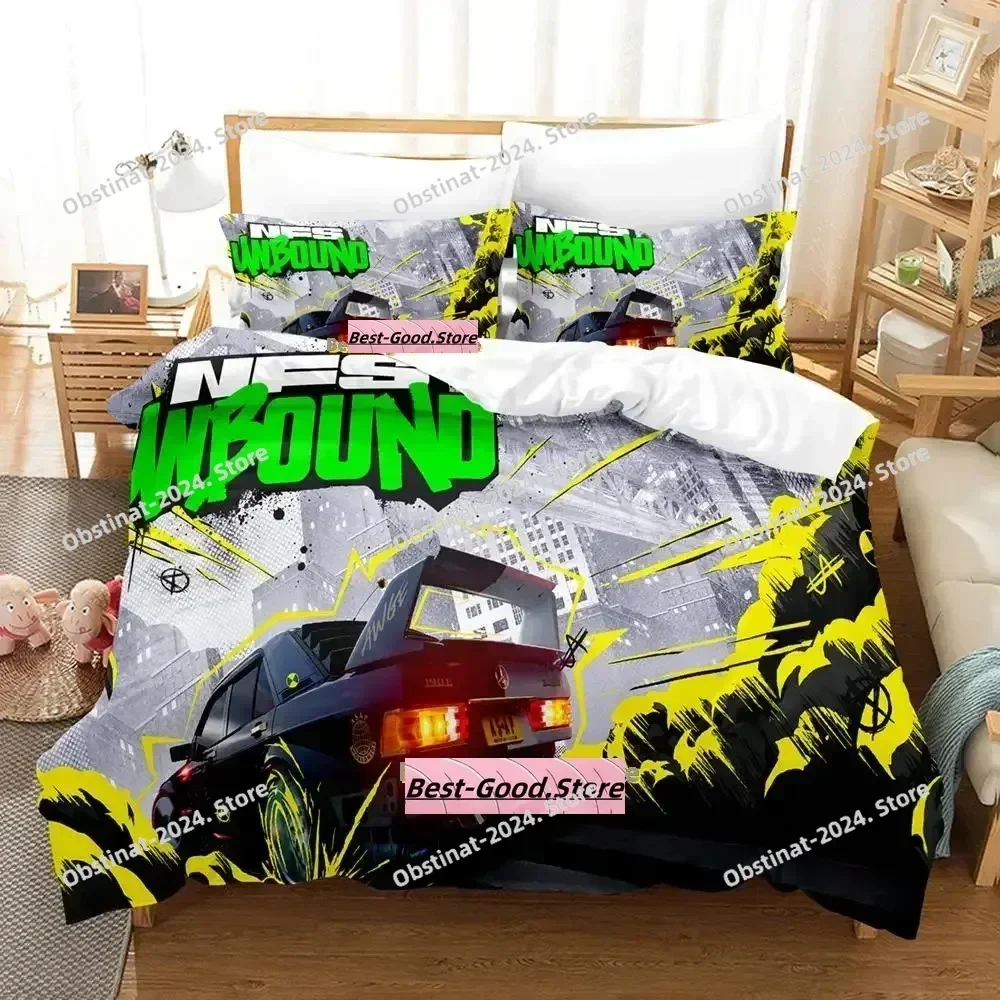 New Game Need for Speed Unbound Bedding Set Single Twin Full Queen King Size Bed Set Adult Kid Bedroom Duvetcover Sets Anime