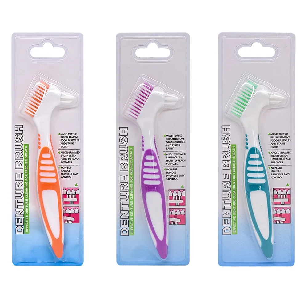 1pcs Denture Cleaning Brush False Teeth Brush Soft Multi-Layered Bristles Non-slip Rubber Handle Tooth Brushes Oral Care Tools