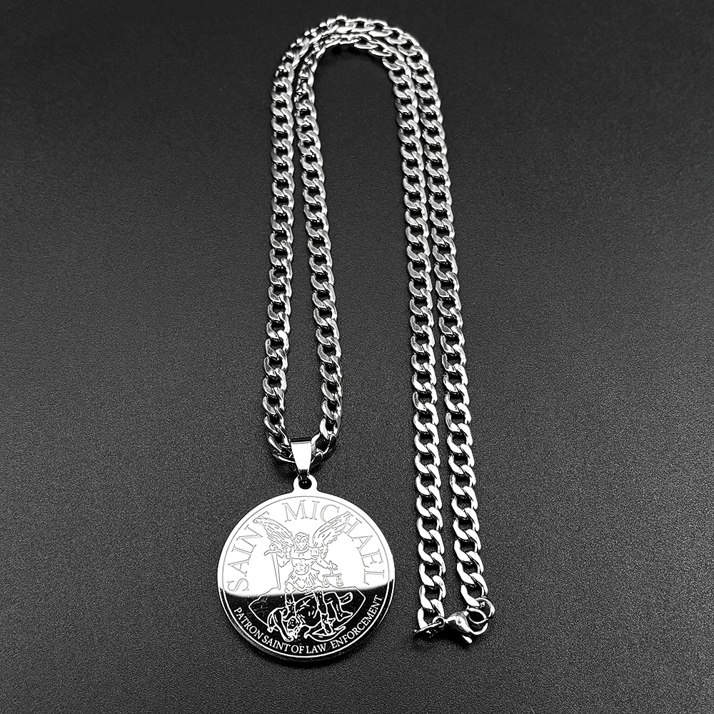 Archangel Saint Michael Protect Us Chain Necklace for Women Men Stainless Steel Gold Color Medal Pendant Necklaces Jewelry Gift view 5