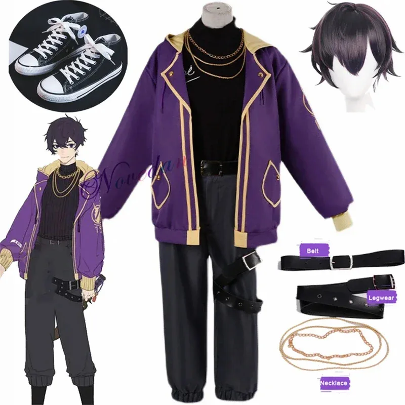 VTuber Luxiem Shoto perro Shxtou disfraz de Cosplay NIJISANJI traje de fiesta elegante peluca zapatos chaqueta Halloween carnaval uniforme hombres W NM34