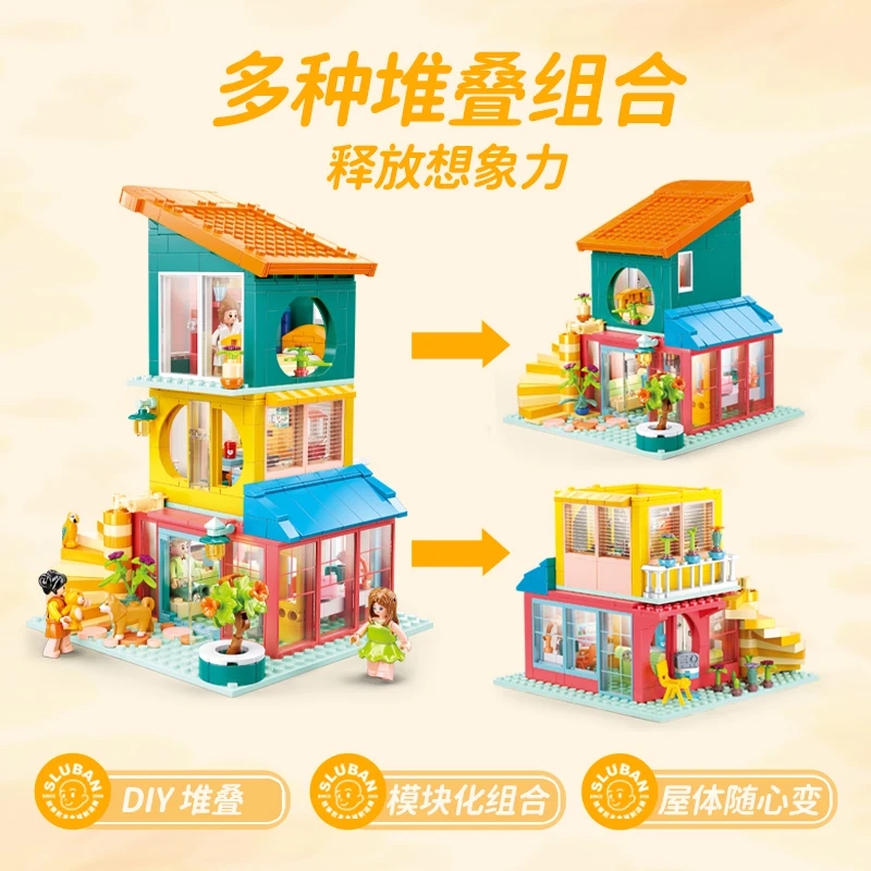571 pz colorato impilabile casa cucina camera da letto soggiorno fai da te impilabile edificio giocattolo modulare decorazione Desktop regalo di festa per bambini