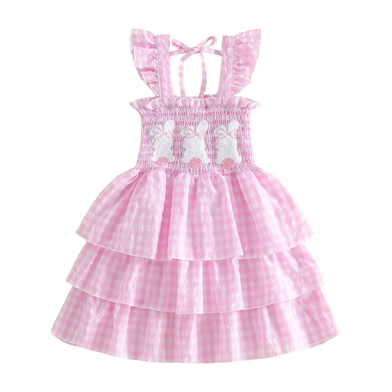 Ready To Ship Boutique Girls Easter Dresses Rabbit Embroidery Smocking Little Girl Cute Dresses Casual Children Clothing