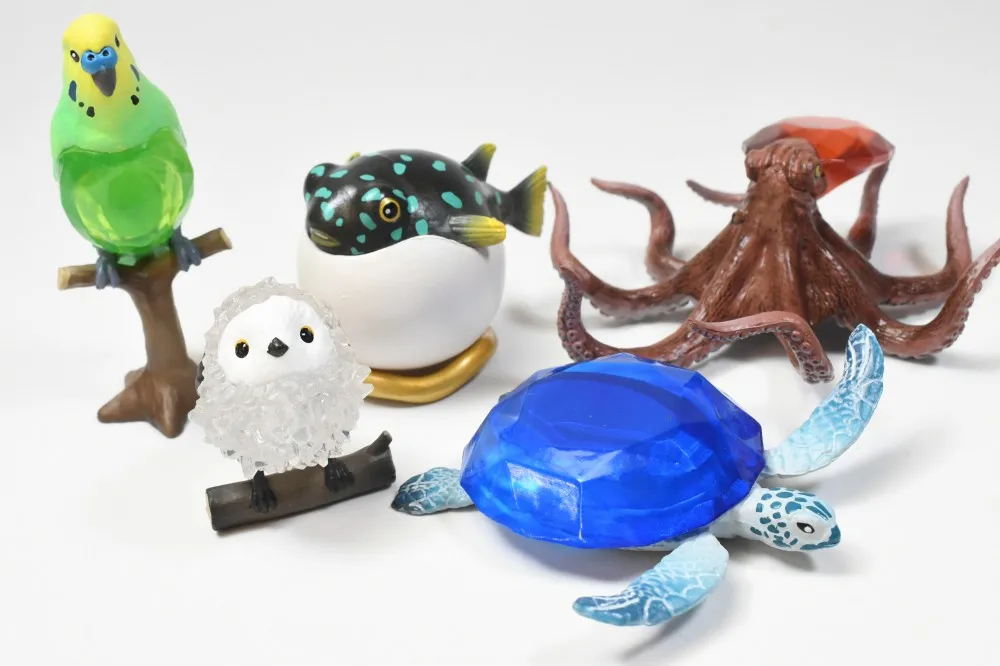 Stasto stand stone capsule toys Animal attraction “Creature x Gems” 2 beautiful Parrot turtle Fugu Octopus gemstone figures