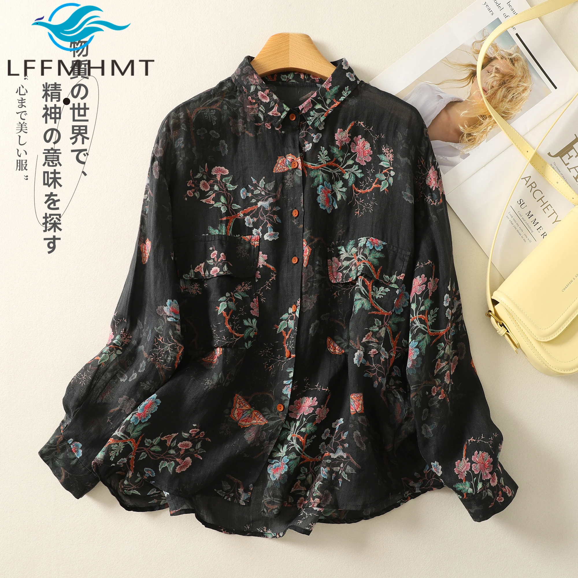 Spring New Fashion Vintage Flower Printing Casual Shirts Women's Chinese Style Long Sleeve Linen Casual Blouse Female Retro Tops