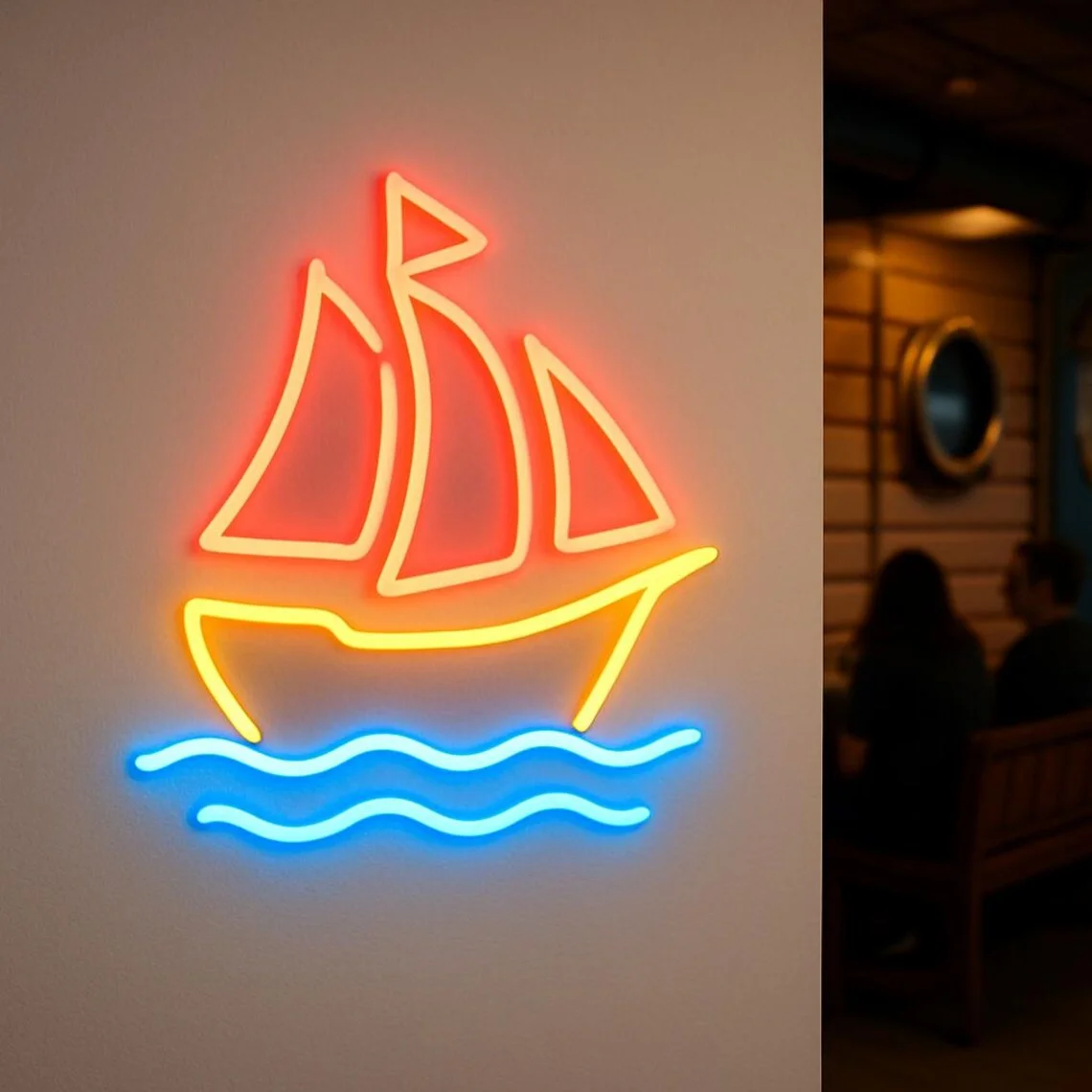 Sailboat Neon Sign Ship Sailing on the Waves Neon Travel Ship River Sea Beach Ocean Boat Wall Decor Nautical Themed Restaurants