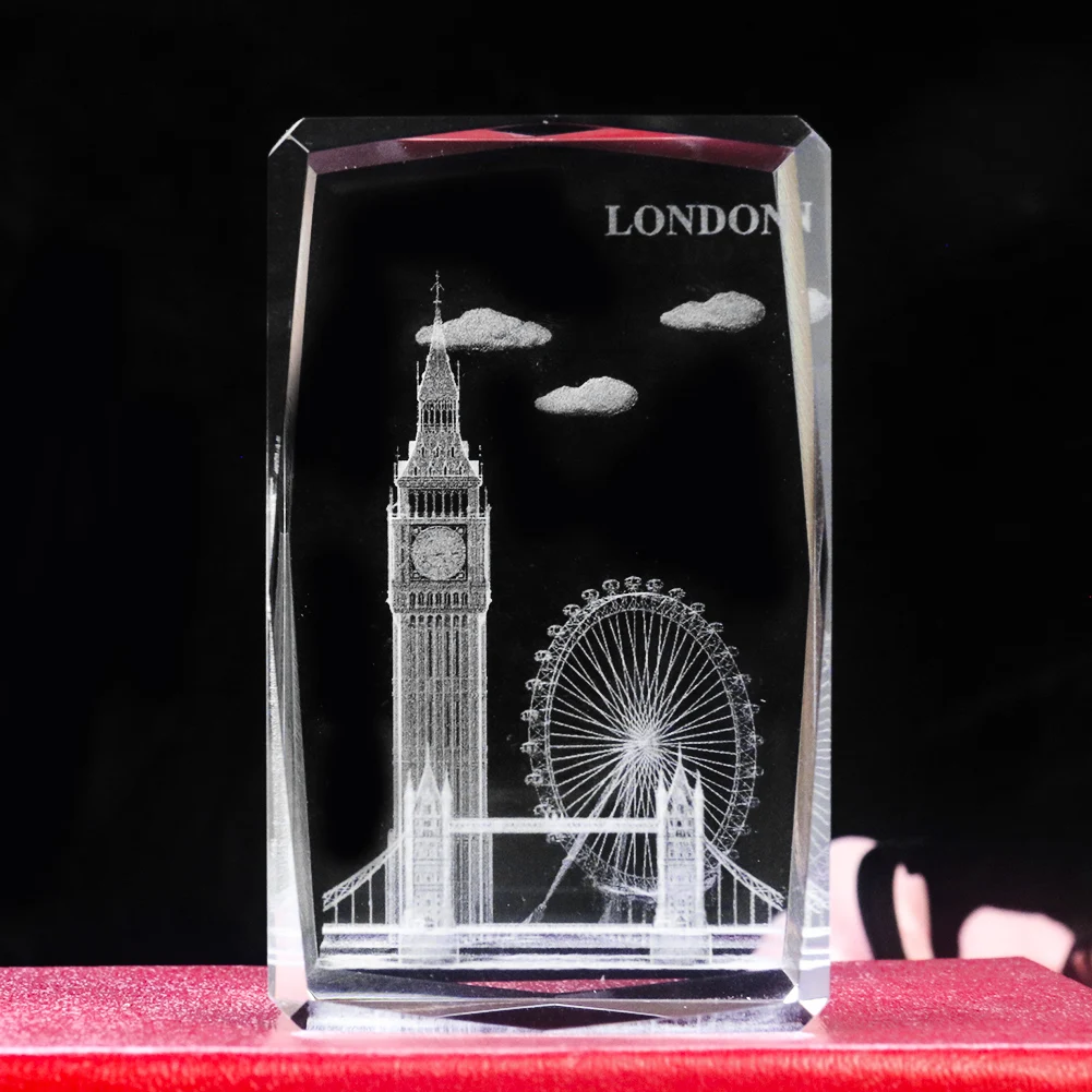 Laser Engraving UK Big Ben London Eye Ferris Wheel Iconic Building Glass Crystal Ornament Paperweight Crafts Figurine Home Decor