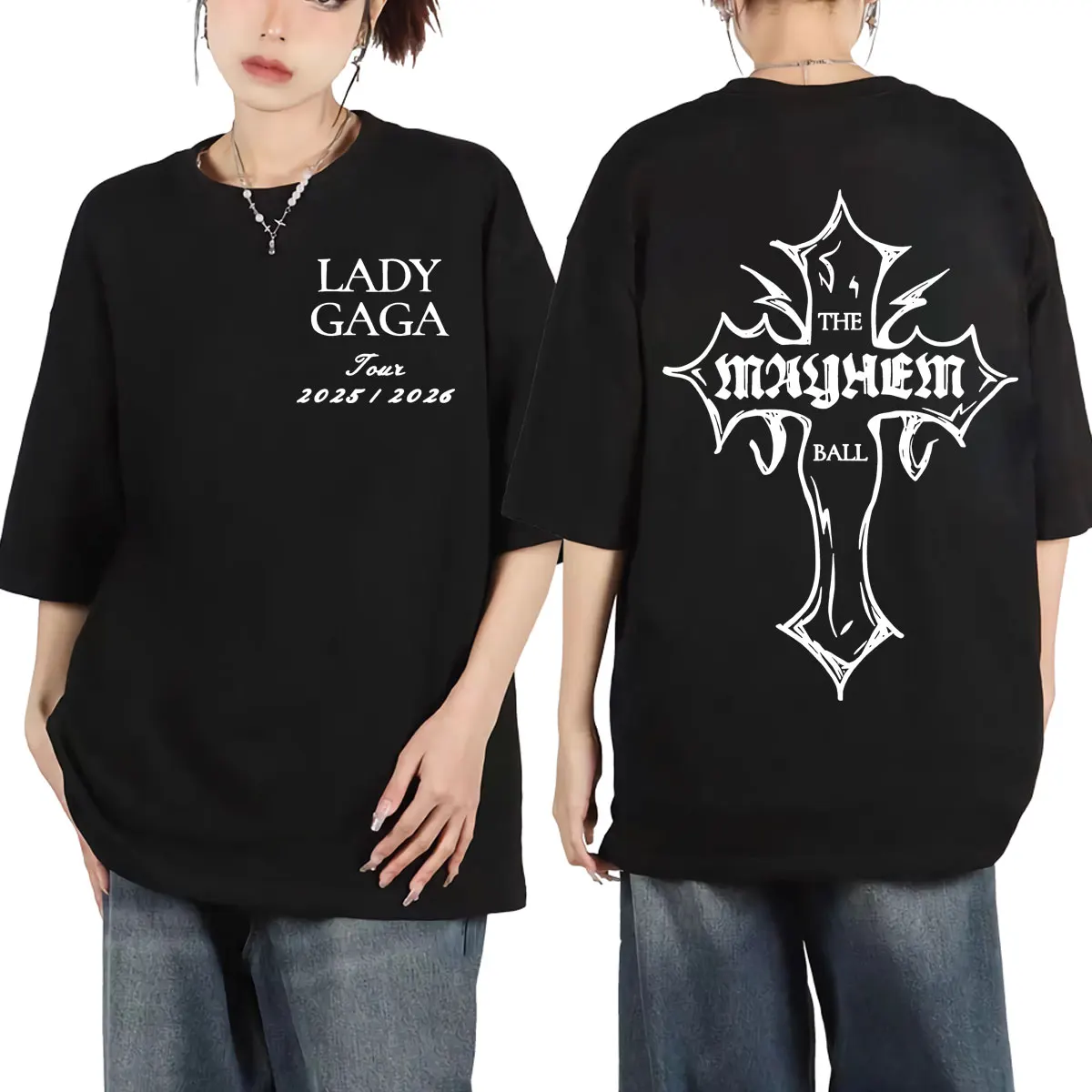 

Lady Gaga The Mayhem Ball Tour 2025 T-shirt Men Women Clothing Fashion Rock T-shirts High Quality Cotton Short Sleeve T Shirts