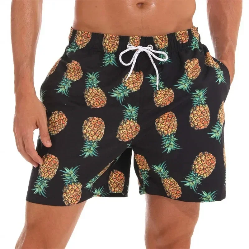 

Men's Simple Pineapple Pattern Beach Shorts 3D Printed Surf Pants Cool Ice Silk Shortsdvx
