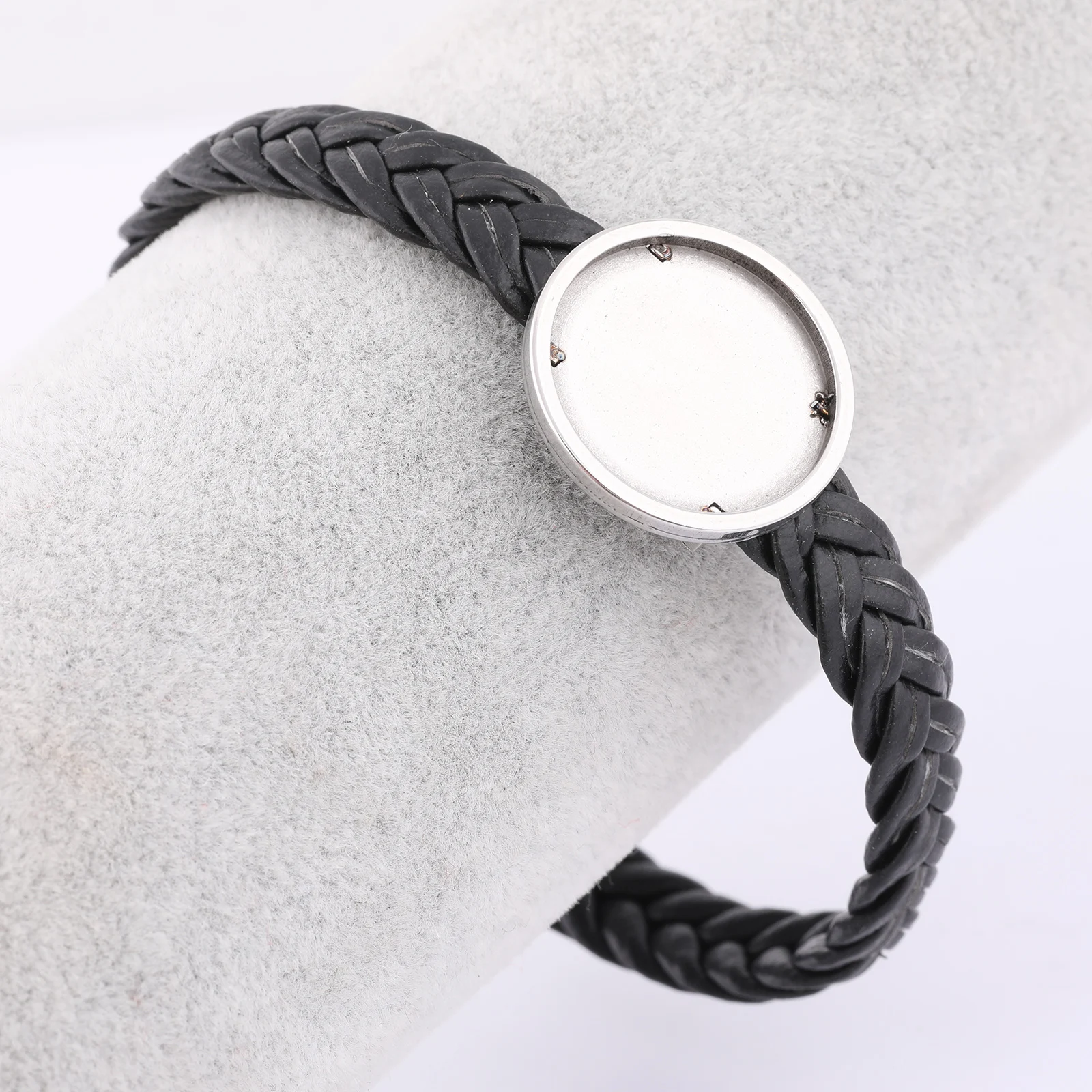 2pcs leather cord bracelet base blanks fit 20mm cabochon setting trays stainless steel diy jewelry making accessories 20cm long