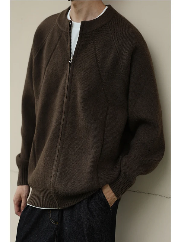 

Men's Knitted Open Cardigan Sweater Loose Casual Versatile Zipper Stand Collar Knitwear Top Spring Autumn Japanese Retro Style