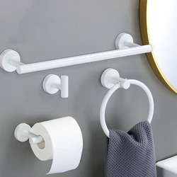 Juego de accesorios de baño blanco, toallero de acero inoxidable, anillo de toalla, soporte de papel higiénico, gancho, juego organizador de baño