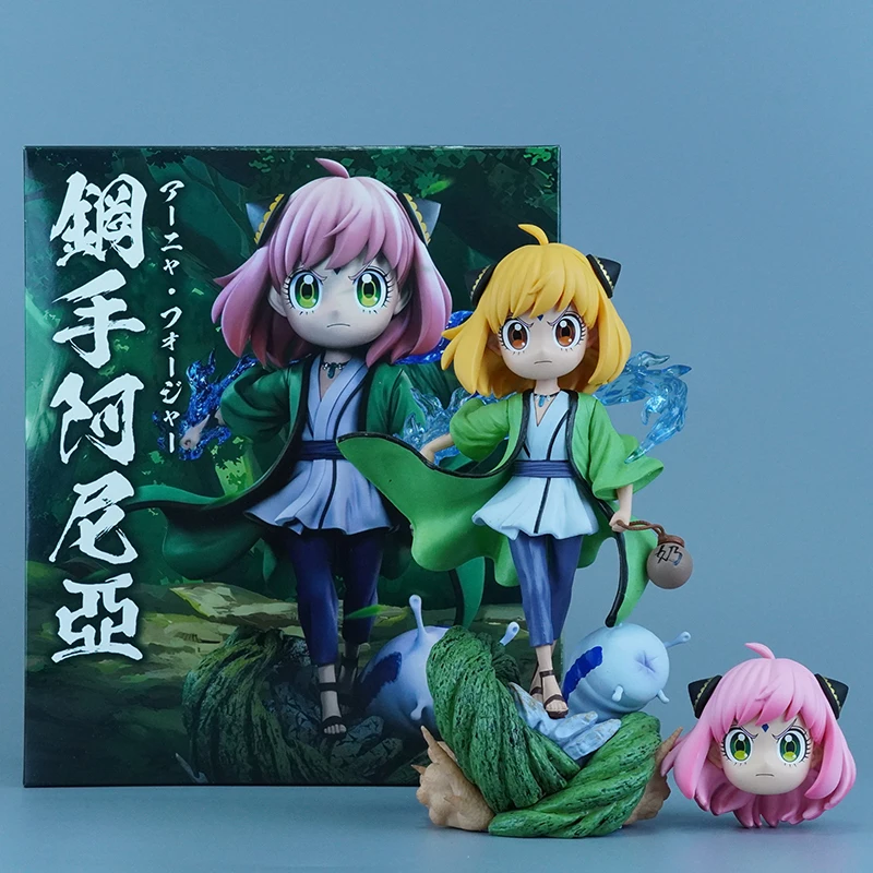 19cm Anime Spy Family Anya Forger Cos Tsunade Action Figures 2 Heads Cartoon Model Doll Desktop Ornament Decoration Statue Toy