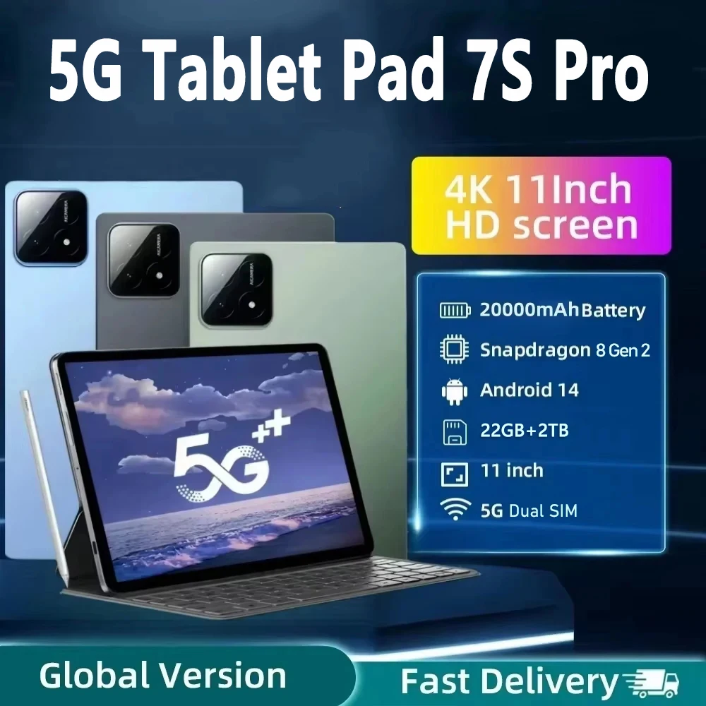 2025 NEW Original Pad 7S Pro Tablet PC Android 14 16GB+1TB 20000mAh 11Inch 5G Dual SIM Bluetooth WiFi GPS 4K HD Tablet PC