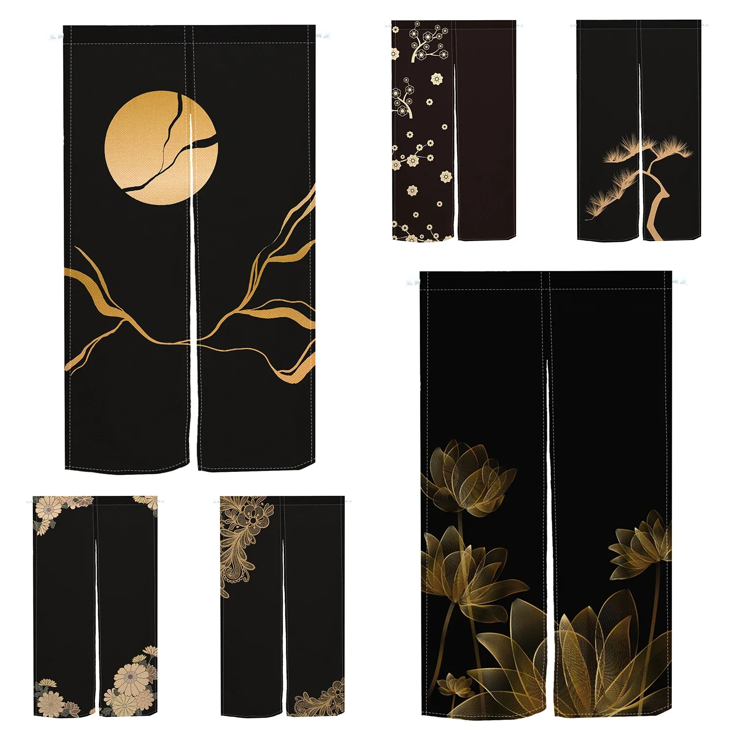 Japanese Door Curtain Noren Black and Gold Linen Bedroom Kitchen Short Curtain Blackout Room Partition Opaque Door Curtains