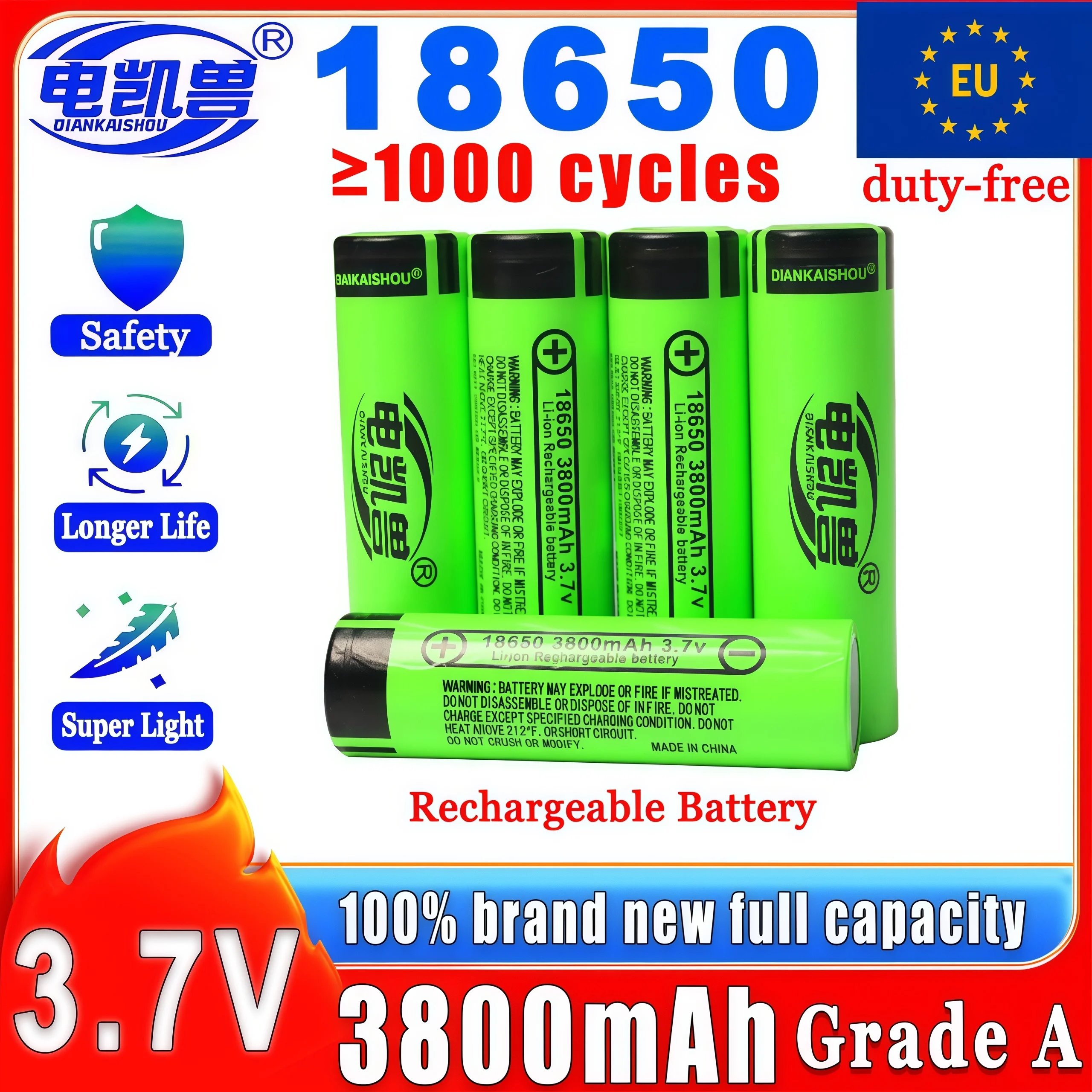 

100% brand new original 3.7V 18650 Lithium ion battery 3800mAh Large capacity 12A rechargeable lithium battery