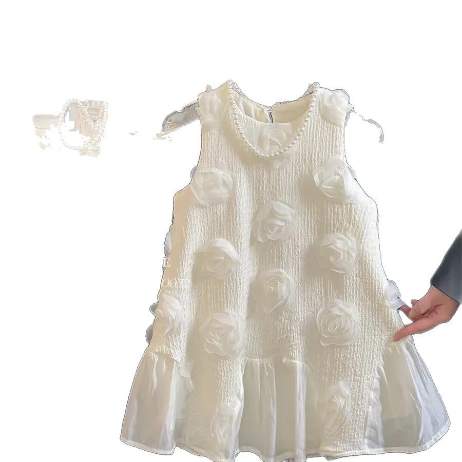 Girls Summer Dress 2026 New Sweet and Cute Fashionable Sleeveless Long Dress for Children Solid Color Rose Vest