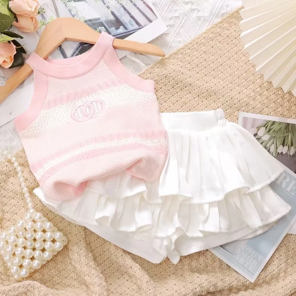 Nuovi set di moda estiva per neonate, T-shirt + gonne bianche pantaloncini Princess Cut set 2-7T