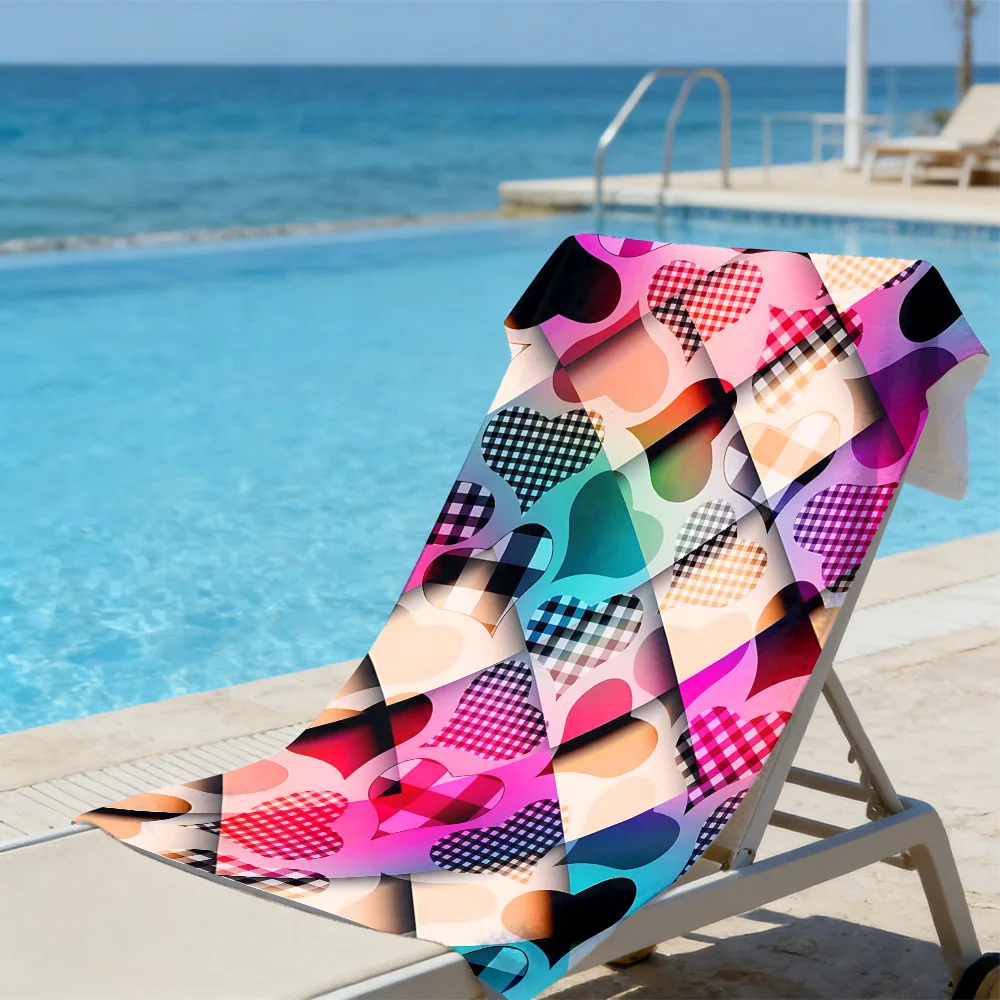Plaid Heart Argyle Beach Towel – Oversized Quick Dry Sand Free with Gradient Color Print