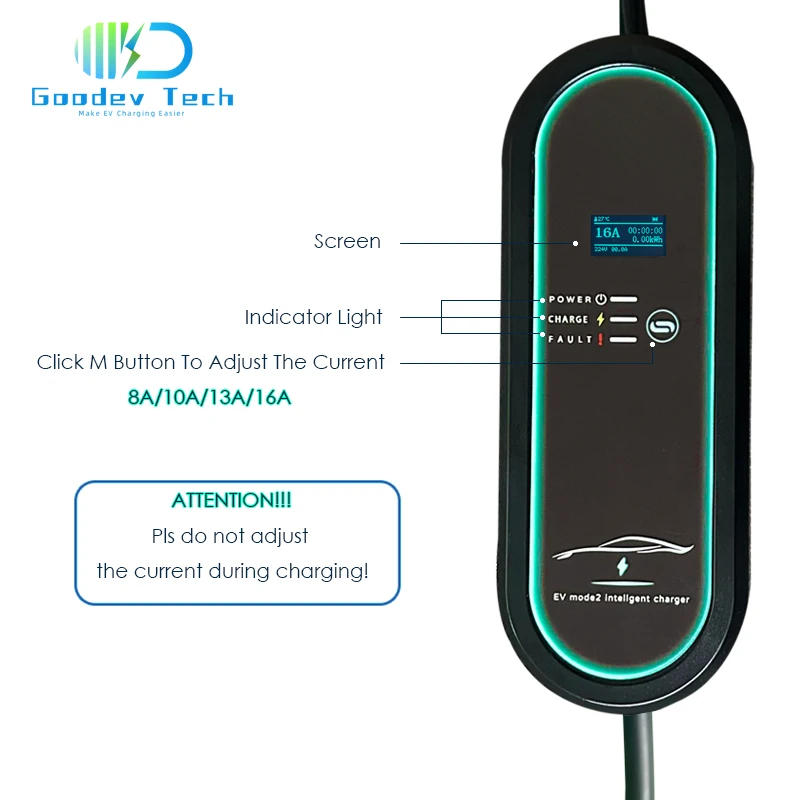 Портативное зарядное устройство для электромобилей типа 2, 16 А, 220 В, 3 кВт, 1 фаза Wallbox EVSE, быстрая зарядка, кабель 5 м TPE, EU Schuko для электромобиля IEC 62196-2