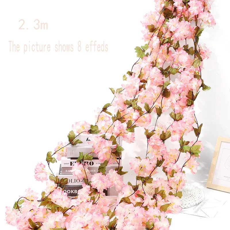 1PC fiori artificiali Cherry Blossom Sakura Garland Wedding Arch Garden background Home Party Decoration Silk Fake Plants Vine