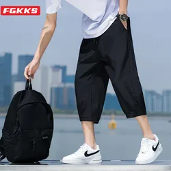 FGKKS Summer Men Casual Pants Ice Silk Thin Solid Color Cropped Pants Fashion Hip Hop Street Sweatpants Male Loose Trousers