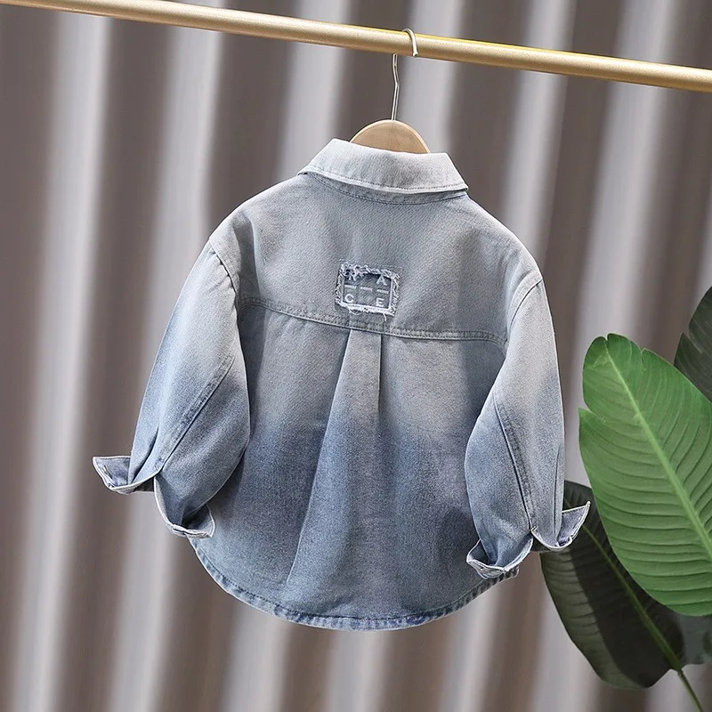 Baby Boy y2k Hip Hop Streetwear Retro Denim Jacket Clothes With Letter Print Kids Child Fashion Casual Gradient Jeans Coat 2-11Y