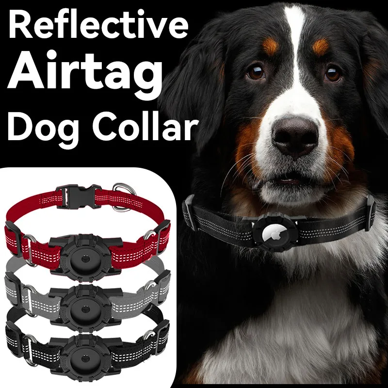 Pet Collar Waterproof Reflective GPS Dog  Adjustable Anti-lost Small Medium Large Dogs Collar Protective Collar for Airtag