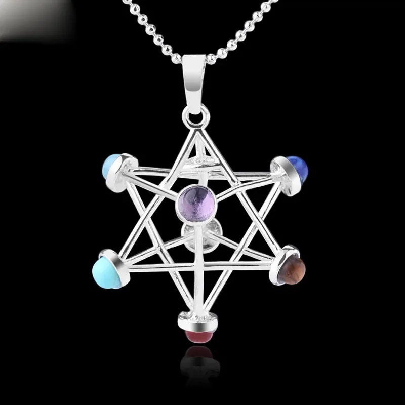 Women Men Necklaces Mysterious Three-Dimensional Hollow Mercaba Six-Pointed Star Energy Geometric Pendant Necklace Jewelry