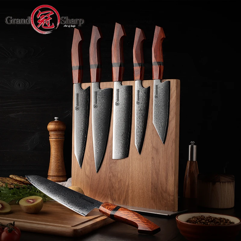 Imagem -03 - Grandsharp-damascus Steel Knife Grupo Chef Facas Santoku Paring Bunka Facas de Cozinha Madeira Sandália 67 Camadas 10cr15c0mov 16 Pcs