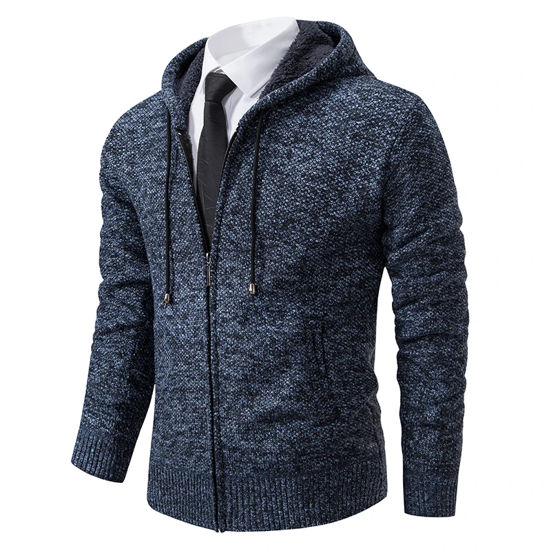 

Winter Fleece Sweatercoat Men Hooded Warm Cardigan Mens Solid Knitting Thick Casual Coat Zipper Outdoor Jakcet Knit Tops 4XL