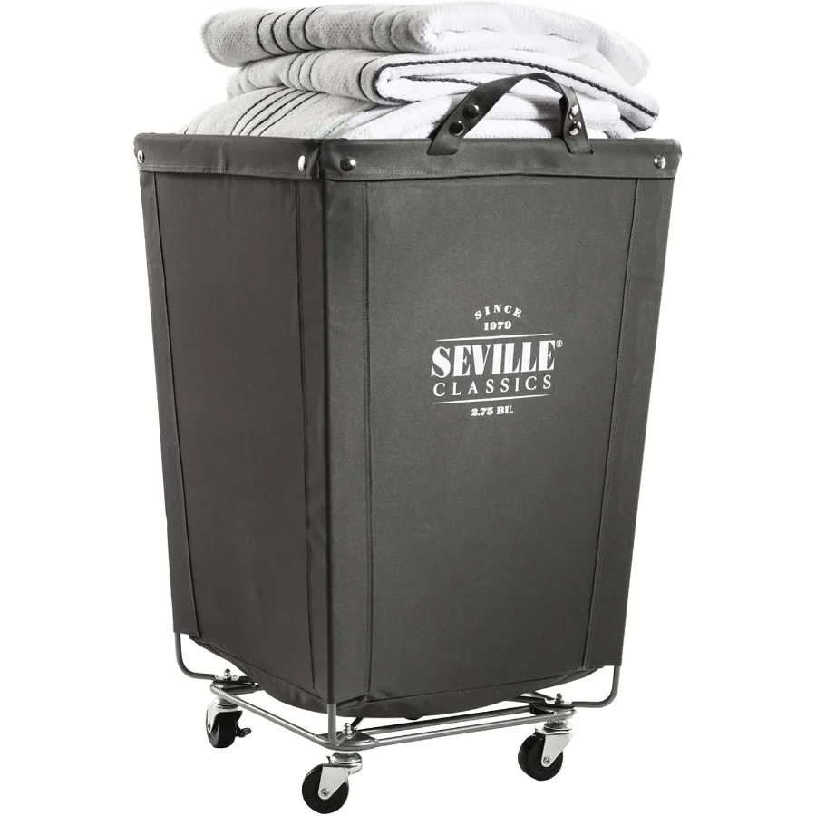 

Seville Classics Large Commercial Heavy Duty Rolling Steel Frame Laundry Hamper Canvas Cart Bin w Wheels for Hotel Home Closet