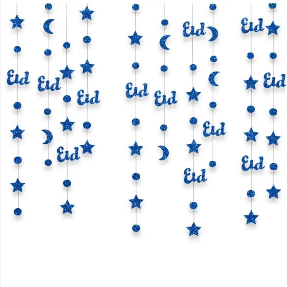 Gold Silver Eid Mubarak Banners Glitter Paper Pull Flag Star Moon Lantern DIY Paper Ceiling Hanging Hang Garland