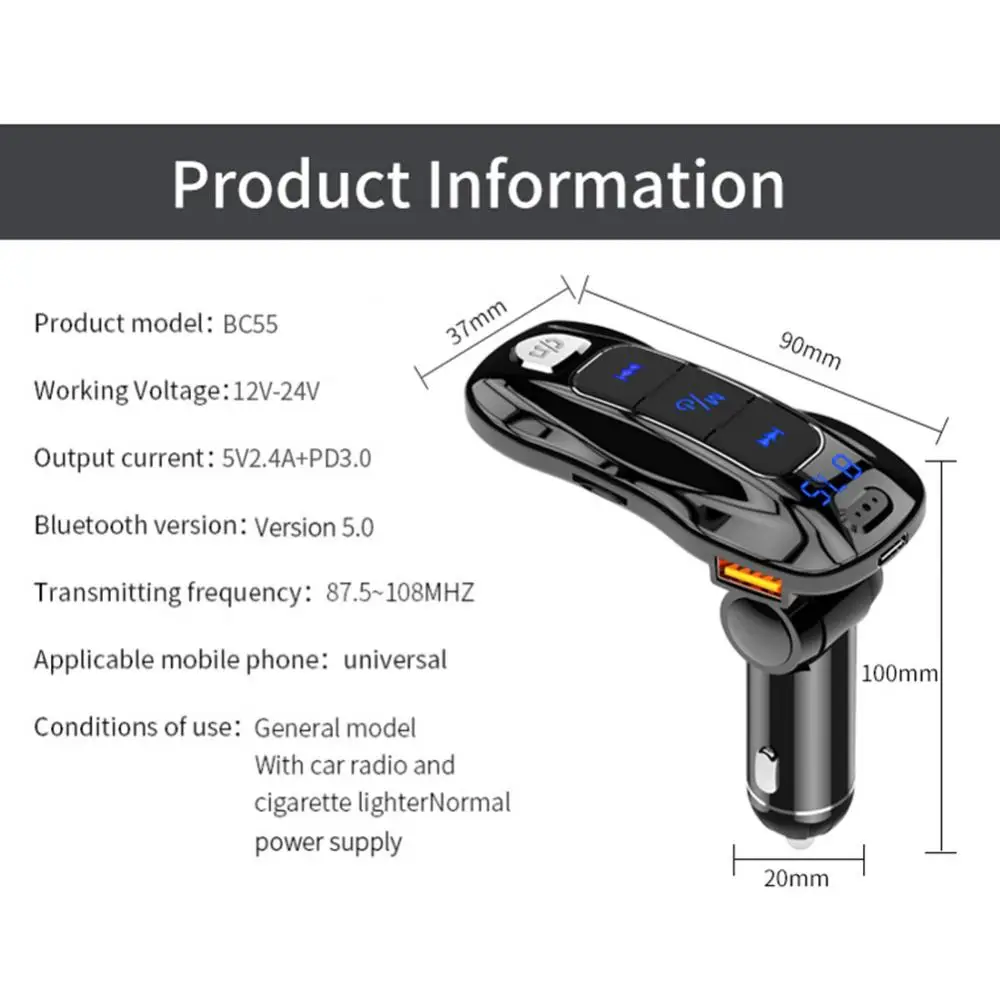 FM Bluetooth Dual USB Radio Modulator Car Transmitter Wireless Mp3 Player Hands Free Fast Charging USB Charger Car Fm Bluetooth