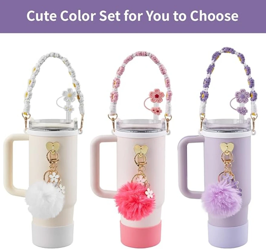 

Water Bottle Hand Strap Woven Daisy Flower Coffee Cup Carrying Strap Portable Milk Tea Cup Carrier Drinkware Strap Cotton Rope