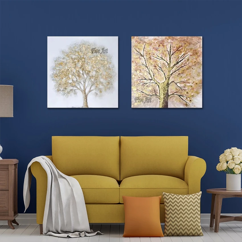 

Home Decoration Pieces Luxury Abstract Art Wall, Tree Hand Drawing Canvas Oil Paintings, Frameless, 2pcs Acrylic Picture Artwork