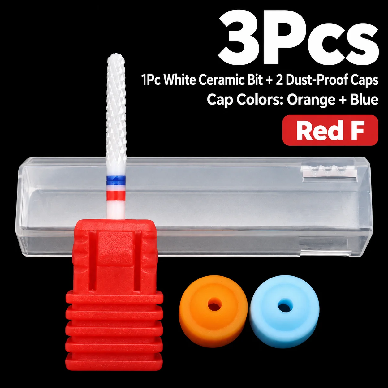 3Pcs Ceramic Nail Drill Bit Set, White Grinding Head with 2 Silicone Dust Caps for Gel Polish Removal, Manicure