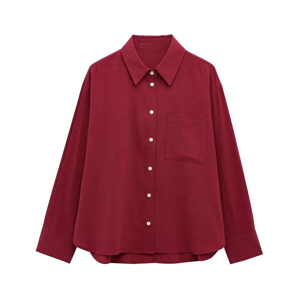 

TRAF & Women 2025 Spring New Fashion Tongle Tuyere Pocket Casual Shirt Chic Lapel Button Joker Long Sleeve Top Blouses Mujer